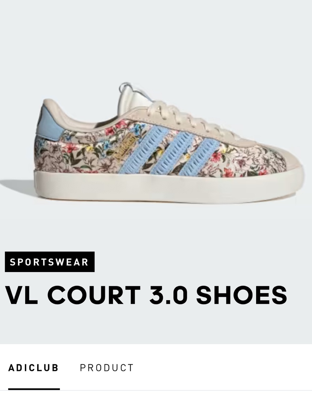 adidas x FARM Rio VL Court 3.0 Floral Sneakers Ecru Blue Women’s 8.5 NWT